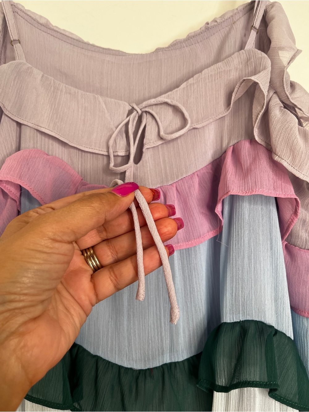 NWT STORIA Rainbow Ruffled Tiered Midi Dress Fairy Goddess Colorful L Whimsical - Picture 7 of 15